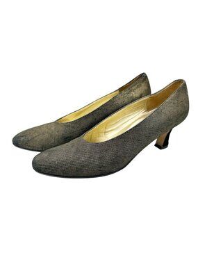 Saks Fifth Avenue Vintage Black Gold Leather Pumps Womens 8.5 AA Made In Italy